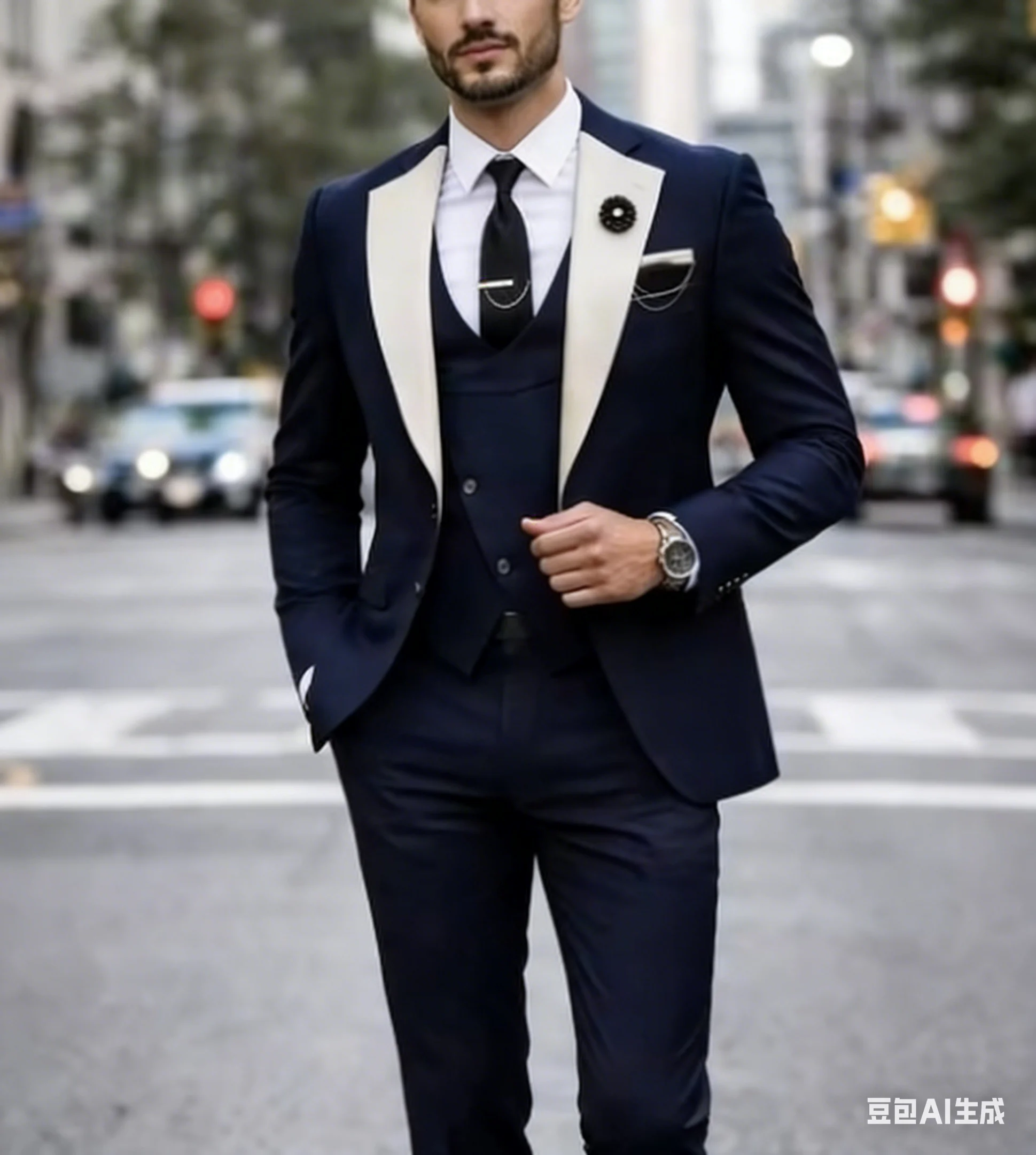 

Ivory Collar Navy Blue Men Suit Wedding Party Formal Groom Groomsman Prom Business Male Tuxedos 3 Piece Set Jacket Vest Pants