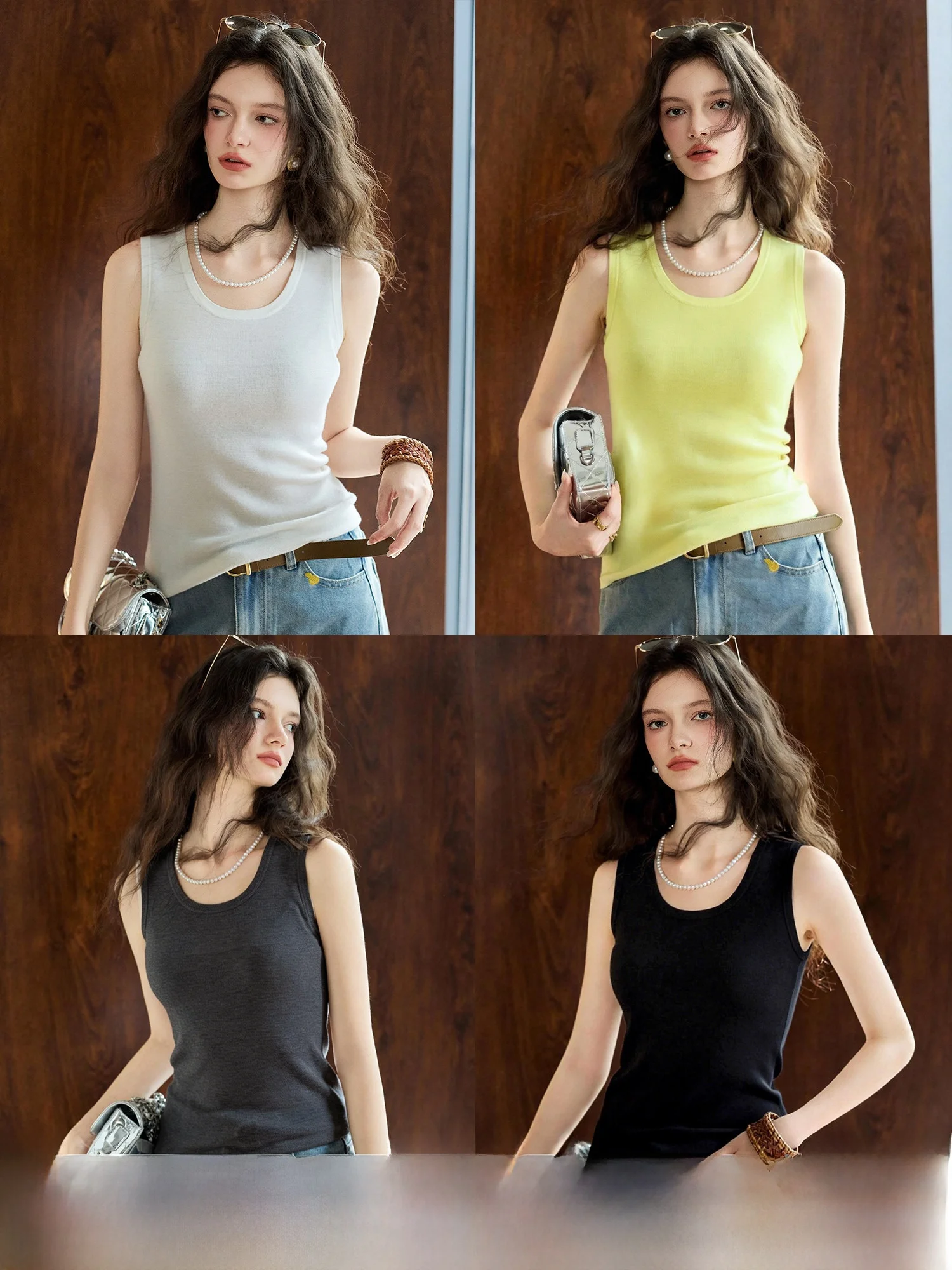 

Женская вязаная шерстяная майка-жилетка из кашемира средней плотности с U-образным вырезом, стандартный крой, весенняя коллекция, модная