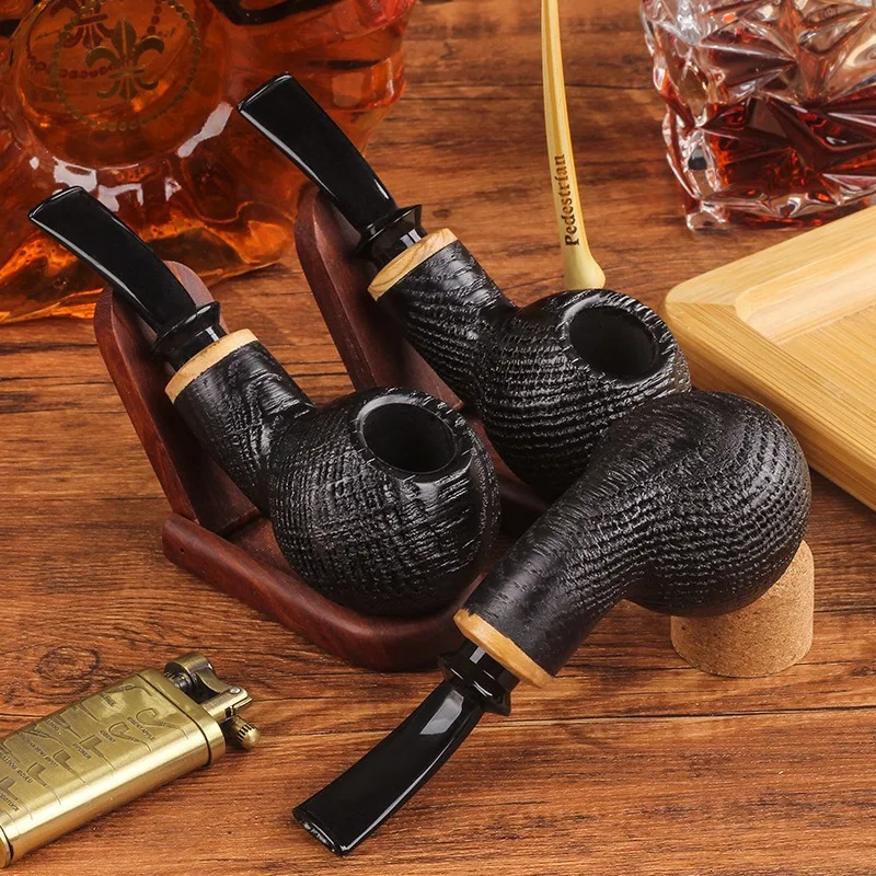 Vintage Mini Pocket Oak Wood Smoking Pipe Handmade Curved Stem 3mm Filter Channel Tobacco Pipe Gift for Men
