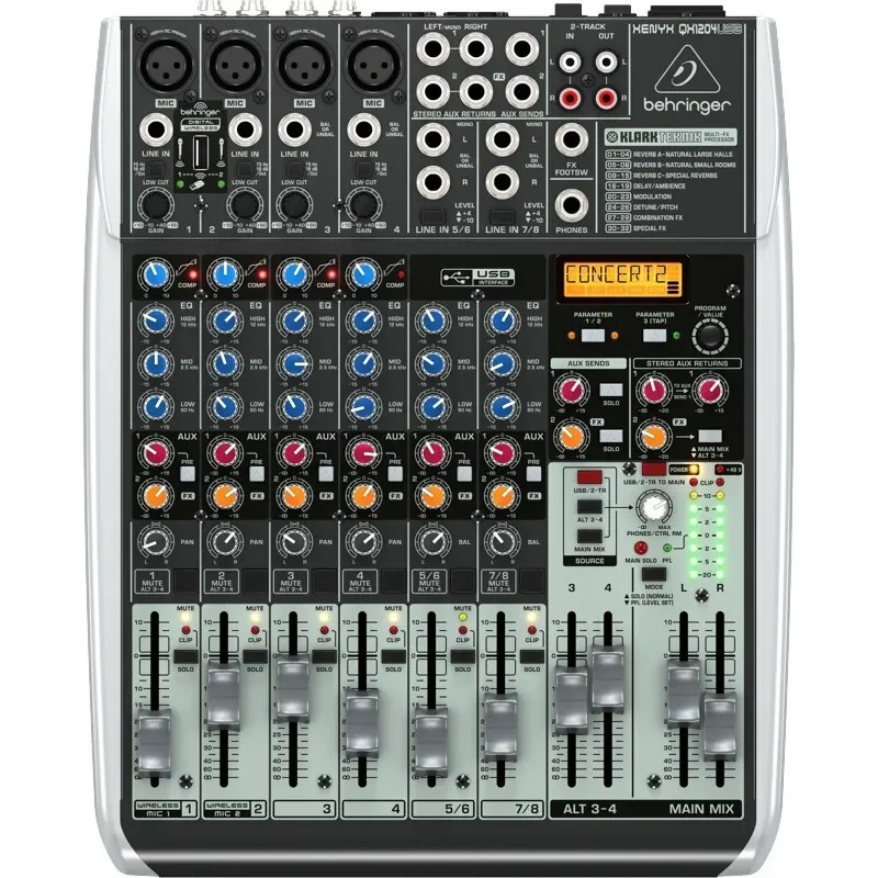 

Behringers QX1204USB 8-way Home K Singing Card Live Mixer Professional Stage Cabinet Sound Console