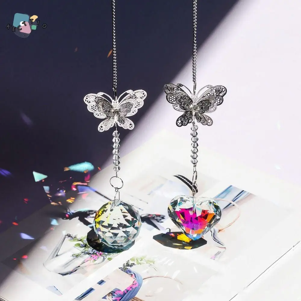 

Light-catching Hanging Crystal Wind Chime Unique DIY Butterfly Prism Pendant AB Color Butterfly Heart Suncatchers Garden