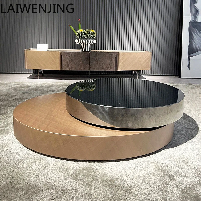 

MJY Italian Style Light Luxury Rotating Coffee Table Set Stainless Steel Living Room Extendable Table