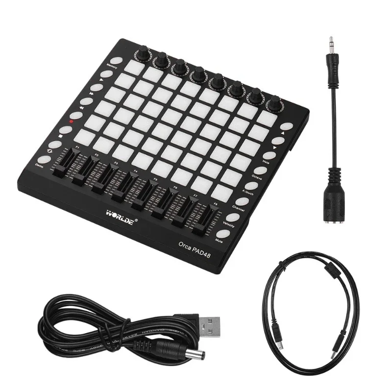 for 48 Portable USB MIDI Drum Pad Controller 48 RGB Backlit Pads 8 Knobs 16 Buttons 8 Sliders with USB Cable