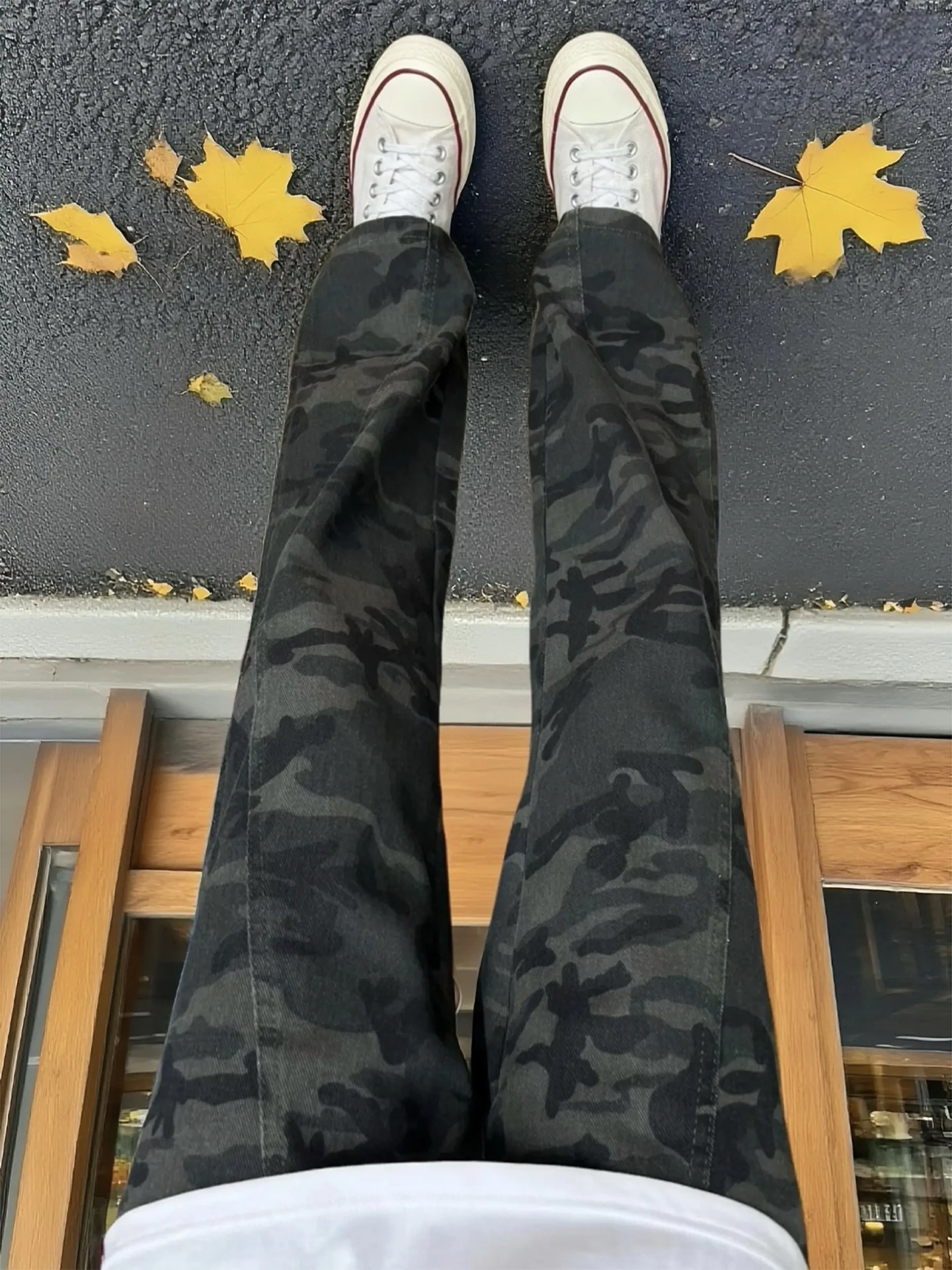 

American Style Camouflage Workwear Pants Men's Slim Fit Bootcut Jeans High Waist Cotton Polyester Blend Autumn Wear