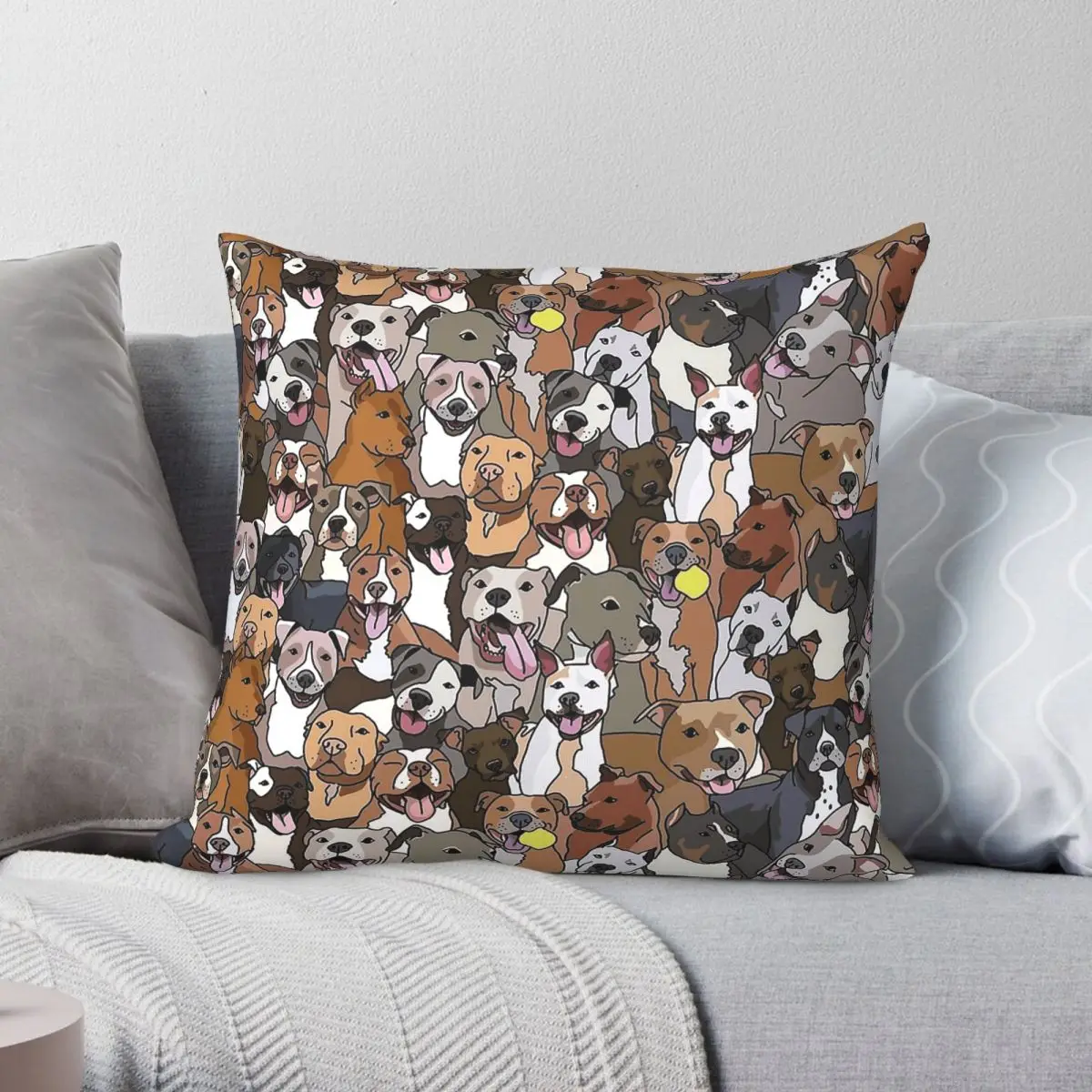 

Pitbull Dog All The Mutts Square Pillowcase Polyester Linen Velvet Creative Zip Decor Throw Pillow Case Car Cushion Case