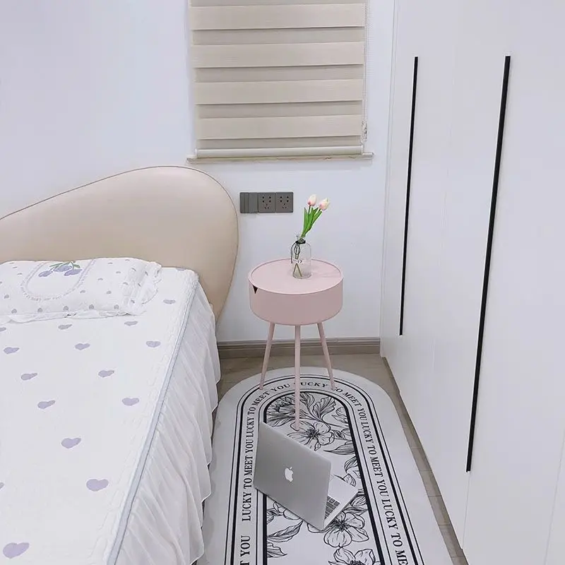 Small Side Table Bedside Table with Cabinet Nightstand Simple Coffee Table Living Room Bedroom Table PP Top + Iron Leg