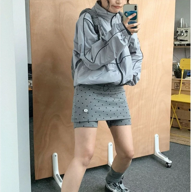 تنورة قصيرة رياضية رمادية منقطة للسيدات لصيف 2025 بخصر عالٍ تنانير قصيرة على شكل حرف A للسيدات ملابس خروج Y2K Kwaii تنورة صغيرة للسيدات #3