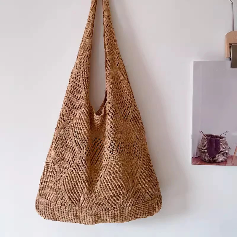 Neue Trend frauen Tasche Häkeln Handtasche Retro Gestrickte Einfarbig Hohl Top-griff Einkaufstasche Reise Shopper Schulter tasche – Detail 9