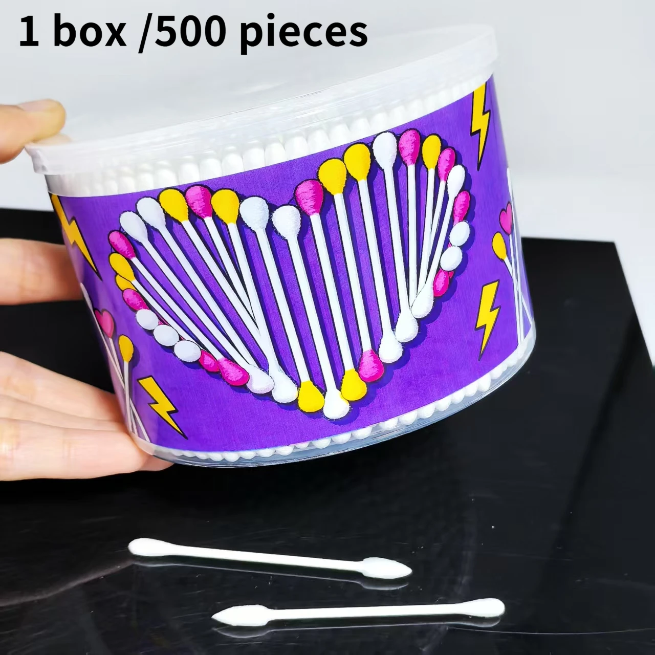 500pcs heart-shaped pattern creative cotton swab bucket, adult double-headed cotton swab sticks, gift cotton swabs