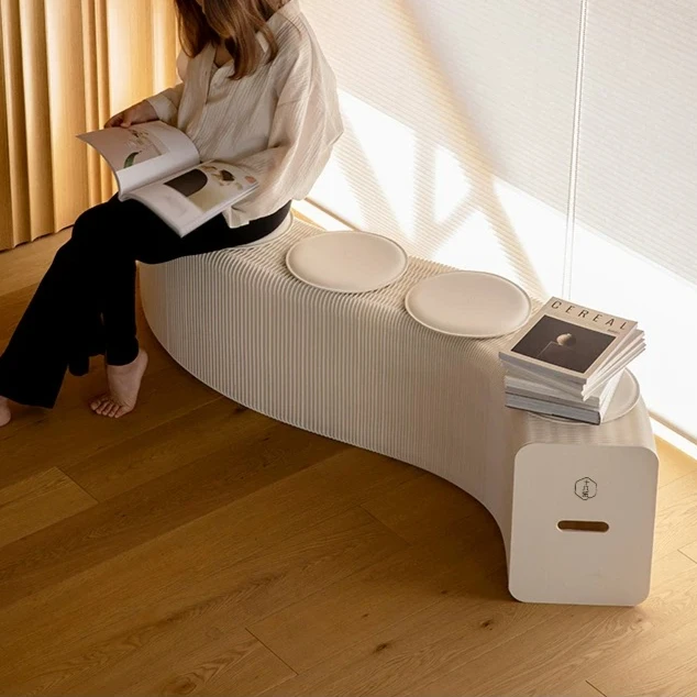 Creative Paper Foldable Shoe Bench for Entryway, Extendable Low Stool & Stackable Bed End Seat for Home