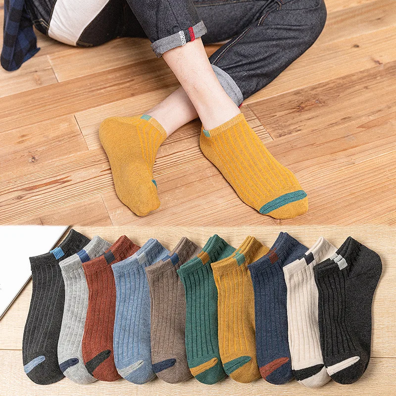 Chaussettes en coton Turnblock pour hommes, bouche peu profonde simple, printemps et été, abonnés doux, bateau de sport, 10 paires