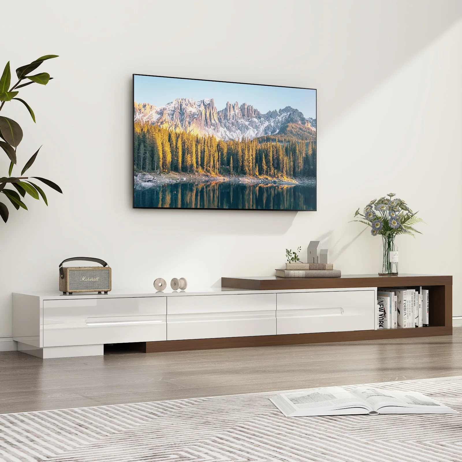 Kizuna Retractable Walnut Media Console front view