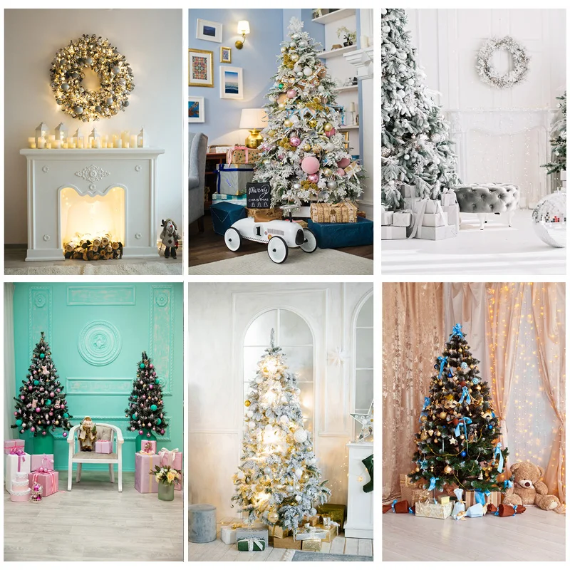 

SHUOZHIKE Christmas Photography Background Christmas Tree Fireplace Backdrops For Photo Studio Props 21525 JPE-66