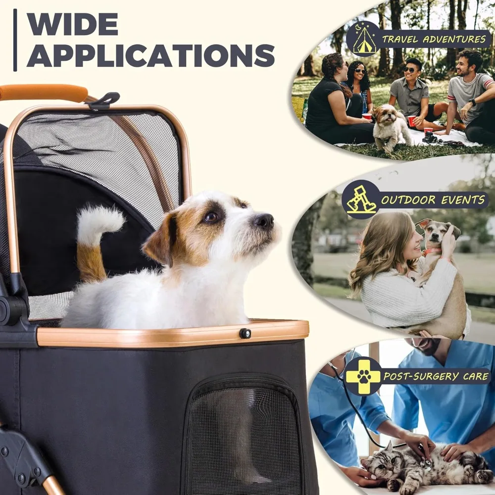 Wózek dla małych psów, lekki wózek dla psów i kotów z 6-stopniową amortyzacją, odpinany transporter