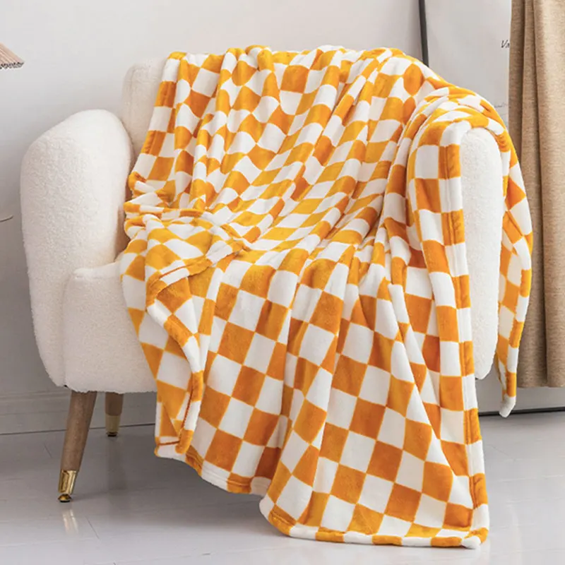 Checkerboard Sofa Blanket Double-layer Air Conditional Blanket Office Nap Shawl Spring Summer Flannel Throw Blanket Home Decor