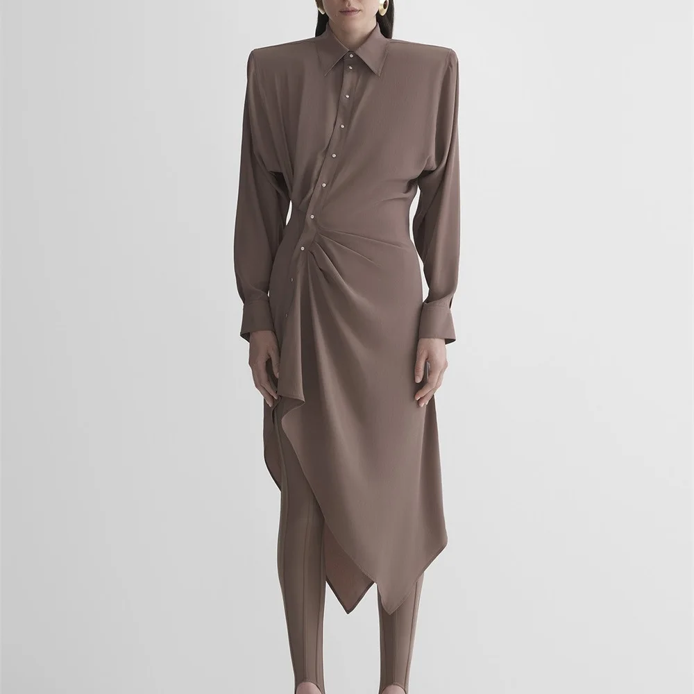 Robe chemise en Satin pour femmes, irrégulière, de banlieue, ajustée, Style Y2K, nouvelle mode, haute qualité, plissée, robe de soirée, hiver 2025