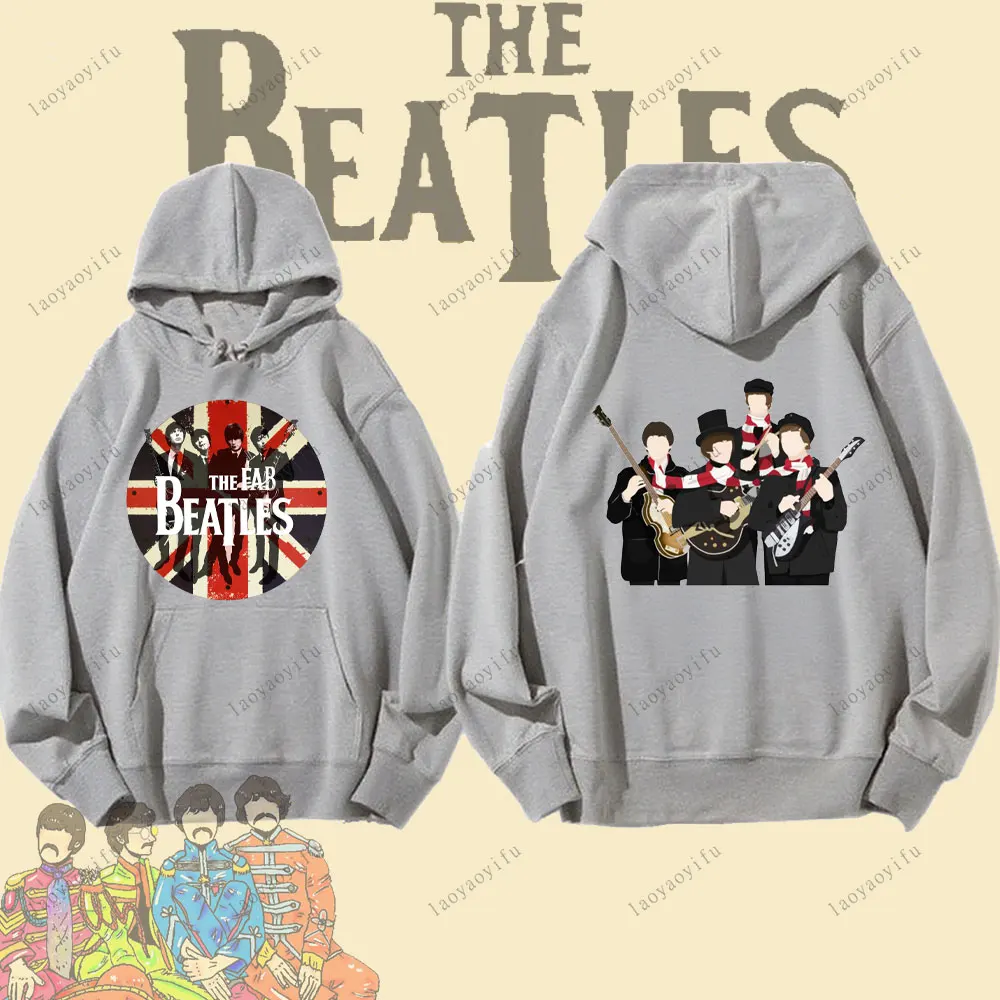 

Beatles Abbey Road&Logo Rock Band Graphic Print Men's and Women's Long Sleeved Hoodie Autumn Winter Casual Loose Pullover