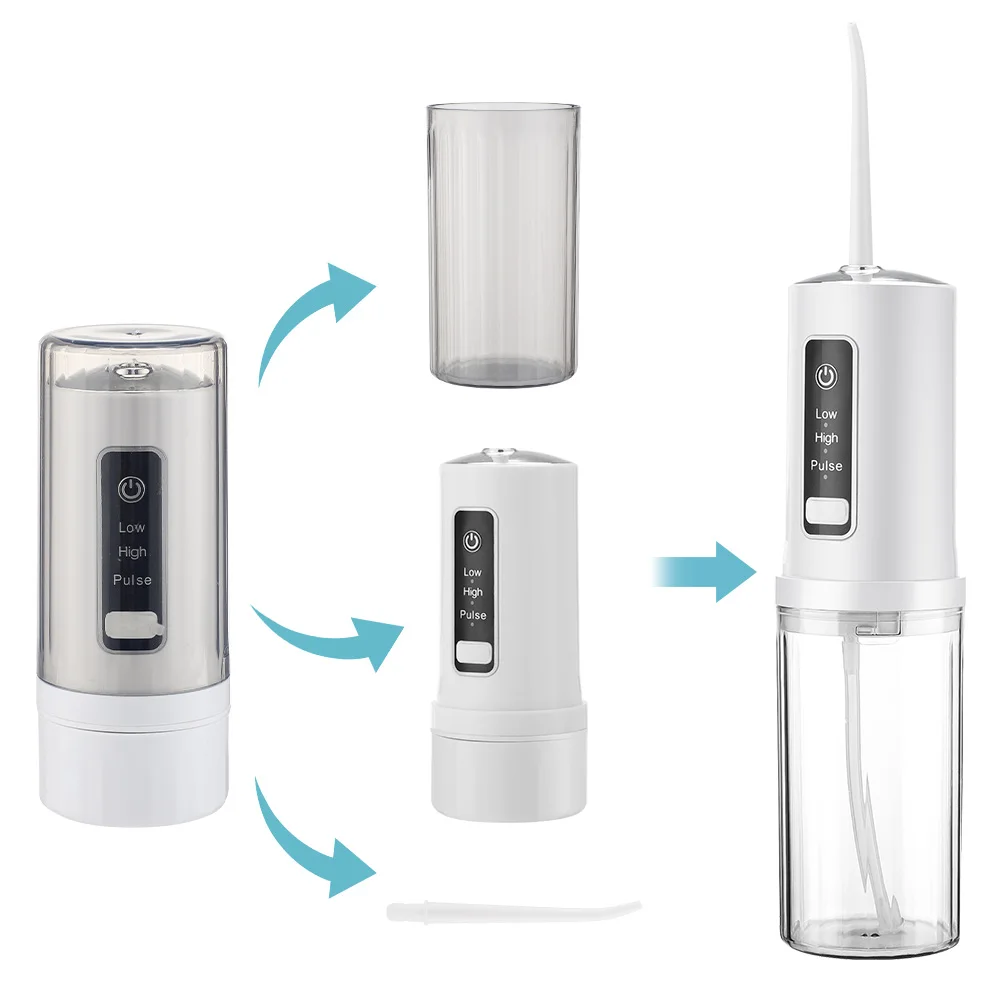 Kabelloser Wasserflosser, tragbarer Munddusche mit 3 Modi & 4 Düsenspitzen, 230ml USB-aufladbar für die Zahnreinigung auf Reisen – Detail 2