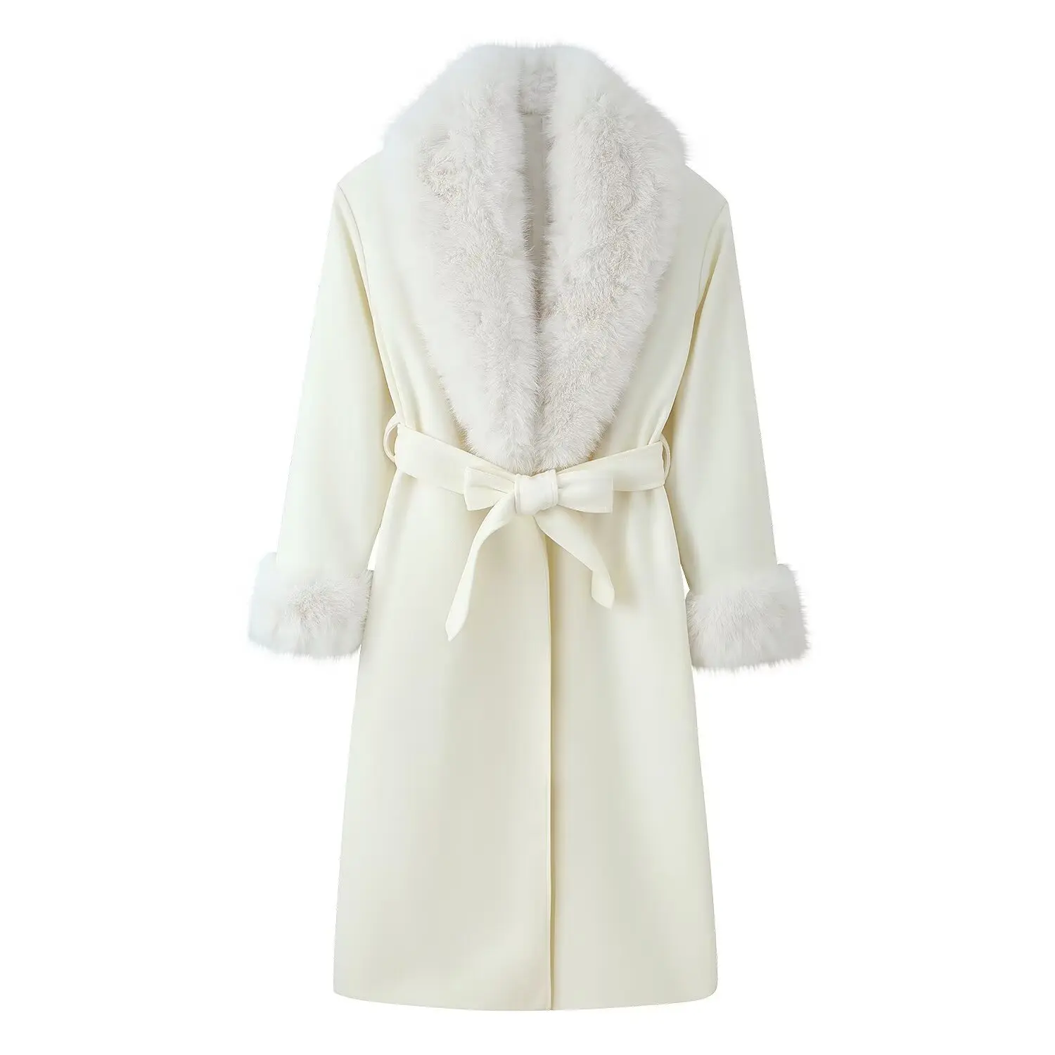 سترة نسائية أوروبية وأمريكية عصرية لخريف وشتاء 2025 بياقة كبيرة من الفرو بقصة ضيقة وخصر للتخسيس سترة طويلة جدًا #3