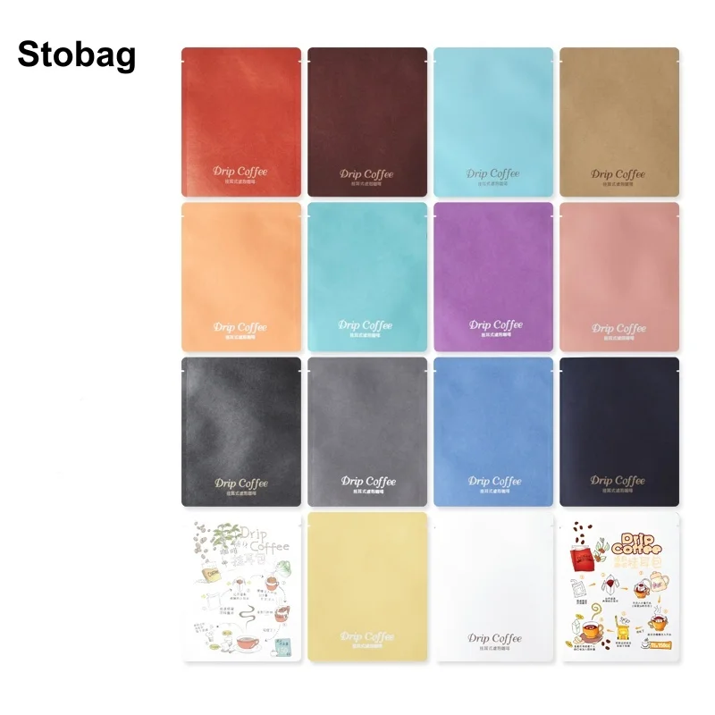

StoBag 100 шт., цветная крафт-бумага, капельная кофейная подвесная сумка для ушей, алюминиевая упаковка, термосвариваемая сумка для хранения зерен, чайного порошка