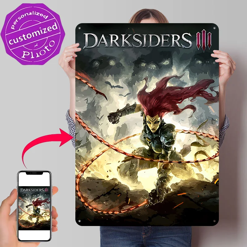 Fury Wielding Whip in Darksiders III 3D Printed Texture Poster Personalized Wall Art Retro Metal Tin Signs for Decor Living Room