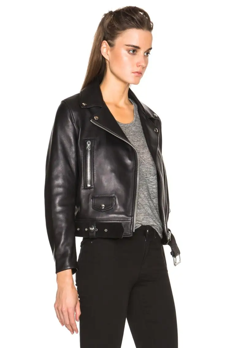 ผู้หญิงอิตาเลี่ยนน้ํามันขี้ผึ้ง Sheepskin Heavy Wash เข็มขัดพับ SLIM FIT หัวรถจักร