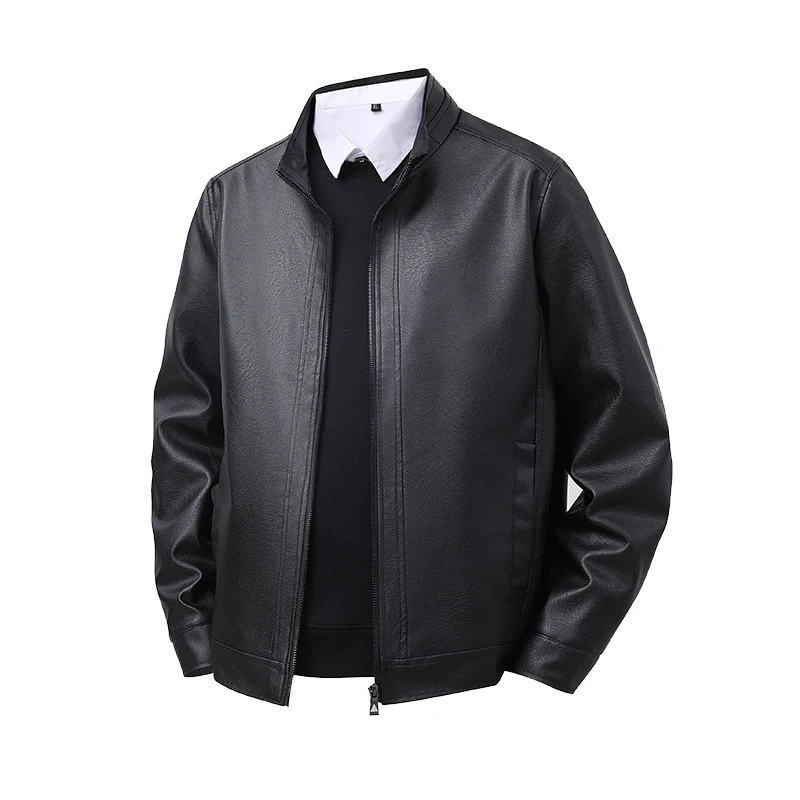 

Весенне-осенняя мужская кожаная куртка, ветрозащитная, удобная, свободная, теплая, мужская повседневная кожаная куртка с воротником-стойкой, модное пальто-бомбер