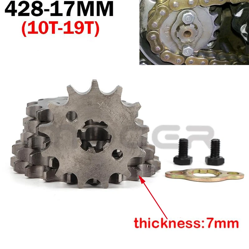 Front Engine Sprocket 428# 17mm 10 11 12 13 14 15 16 17 18 19T Teeth for 50cc-125cc Chain Sprocket With Retainer Plate Locker