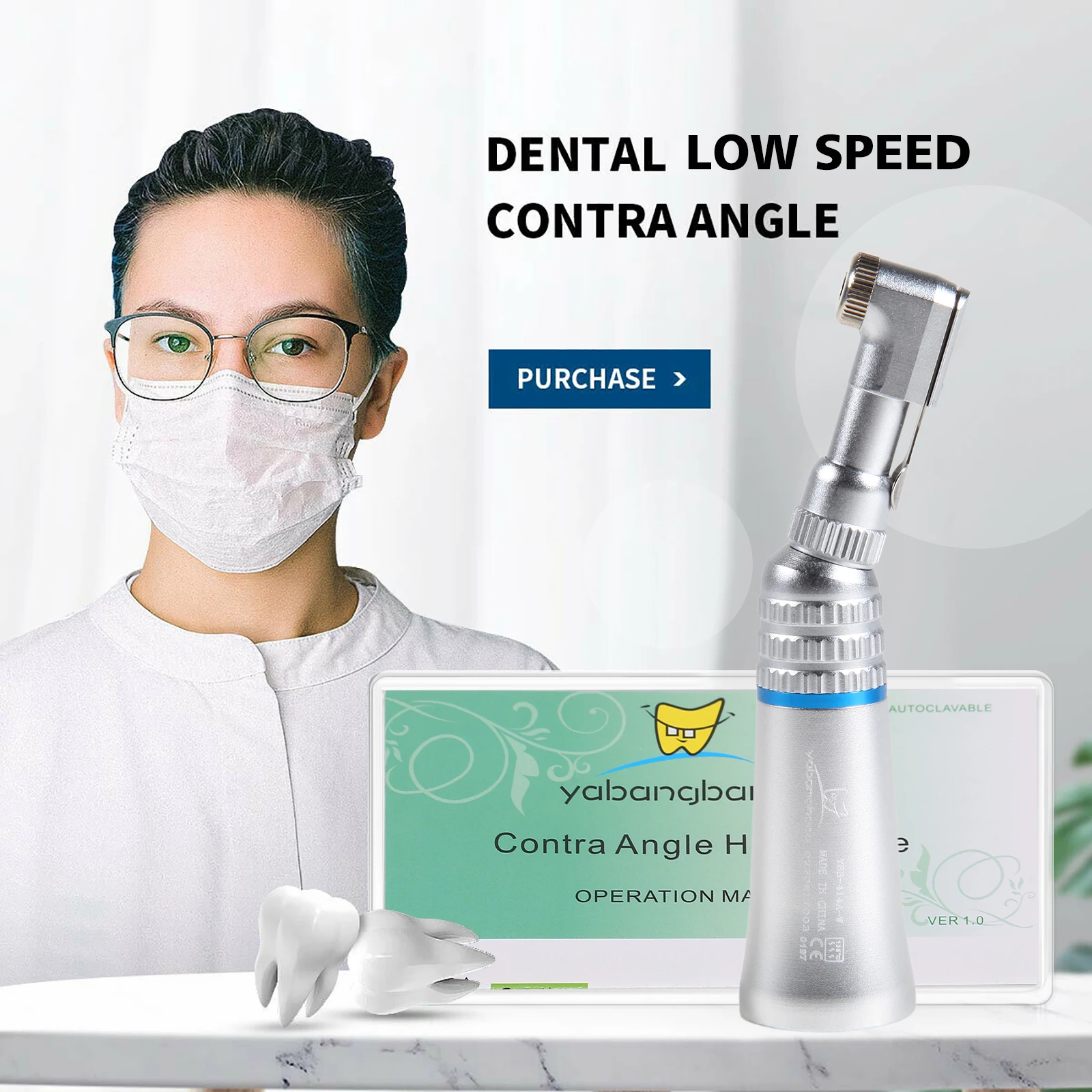 Dental Turbine Contra Angle Latch E-type External Water Spray Low Speed Handpiece 1:1 Ratio Fit 2.35mm