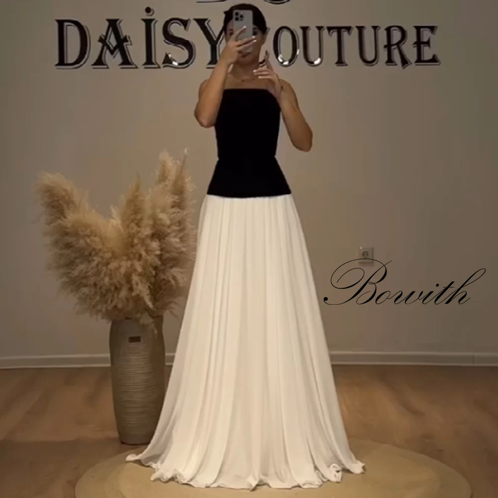 

Вечерние платья Bowith контрастного цвета без бретелек, черно-белое трапециевидное драпированное платье для выпускного вечера, женские вечерние платья, платье для выпускного вечера на заказ