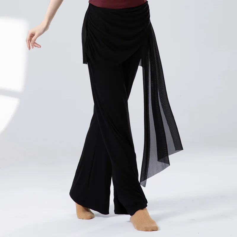 سروال الرقص الكلاسيكي - قماش شبكي مع كشكش وخصر مطاطي، مناسب لممارسة الرقص الحديث وتدريبات اللياقة البدنية.