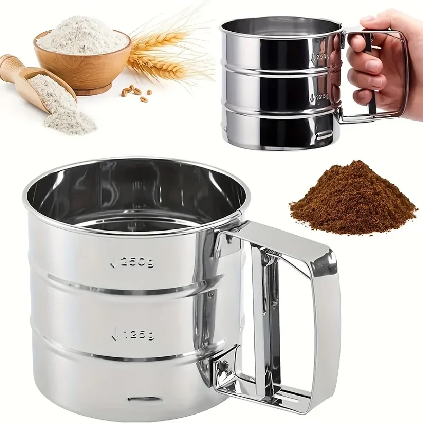 Fine Mesh Flour Sifter with Handl Stainless Steel Filter Sieve for Baking Sugar Coffee Powers Semi-automatic Manual Kitchen Tool
