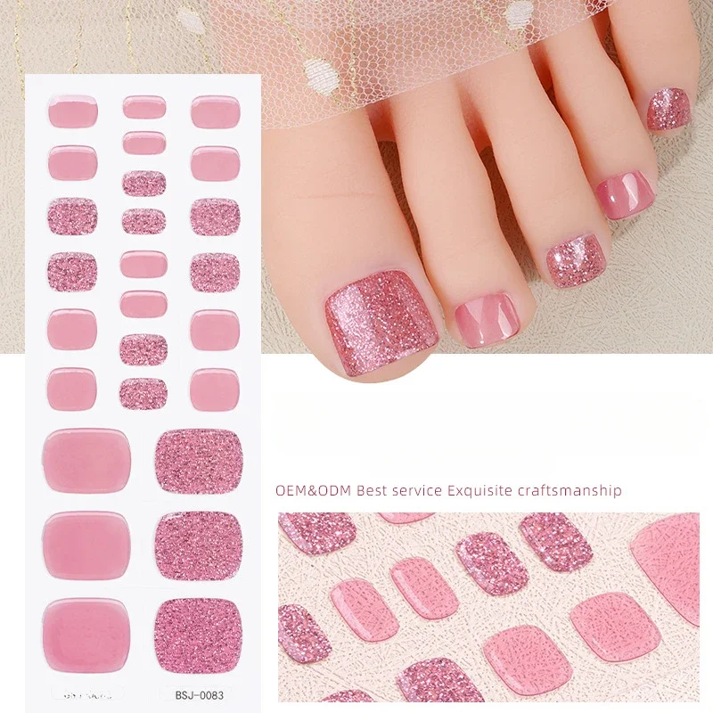 26Tips Gel Toe Nails Stickers Semi Curing Jump Colour Nail Decals Pure Toe Gel Sticker Nail Oil Foil Foot Nail Art Decor