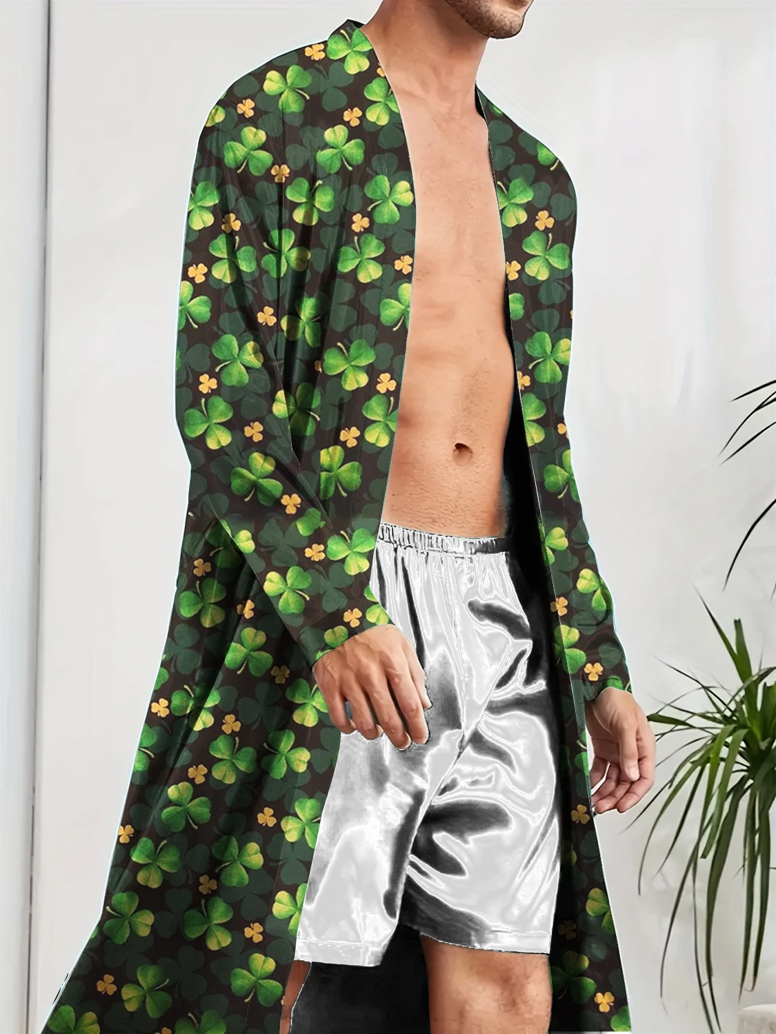 Spring and Autumn men's sleeping robe for leisure and entertainment, trendy home quick drying digital printed robe.