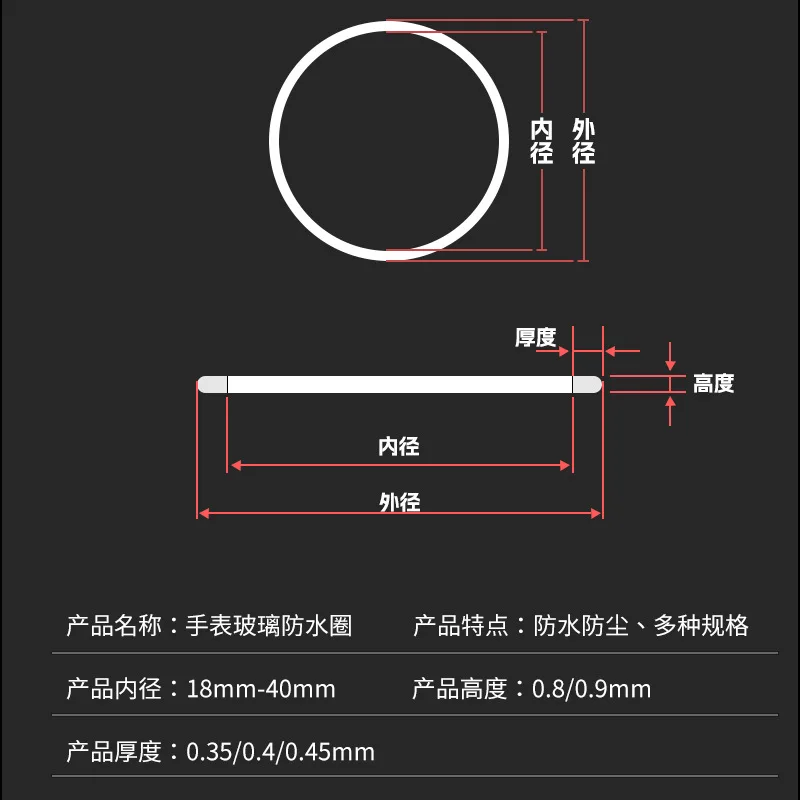 Watch accessories watch mask rubber ring front cover glass waterproof ring 18-40MM sealing gasket