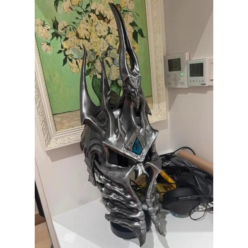 

WOW Lich King Helmet Mask Character Resin Model Party Cosplay Accessories Performance Props Including Bracket Collection Model
