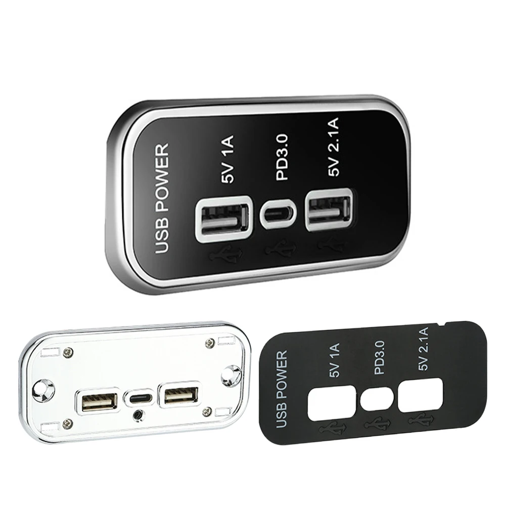 Toma de corriente USB de 12V y 24V 3 puertos cargador rápido USB PD tipo C adaptador de toma de corriente para RV, barco marino autocaravana