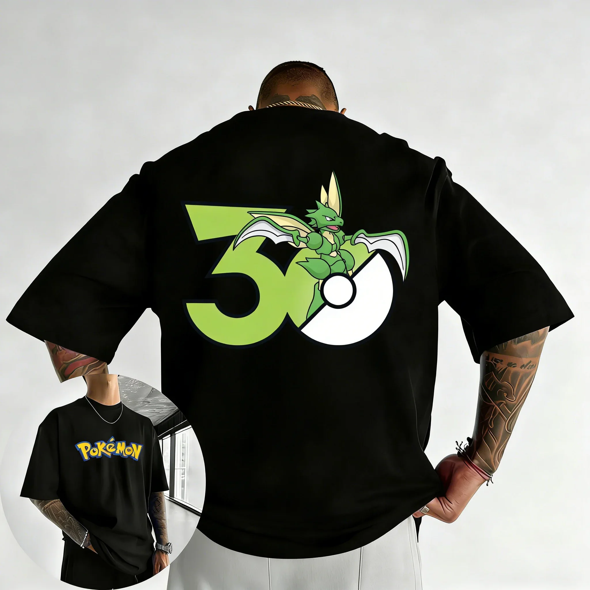2026 Pokémon 30th Anniversary Scyther Bedrucktes T-Shirt – Sommerliches, trendiges, locker sitzendes Y2K Kurzarm-Oberteil für Herren und Damen
