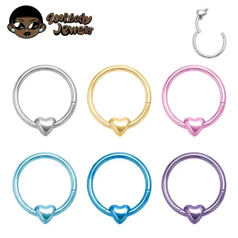 ASTM F136 Titanium Heart Clicker Septum Piercing 16G Daith Helix Earring Piercing 2025 New Nose Rings Anodized Body Jewelry