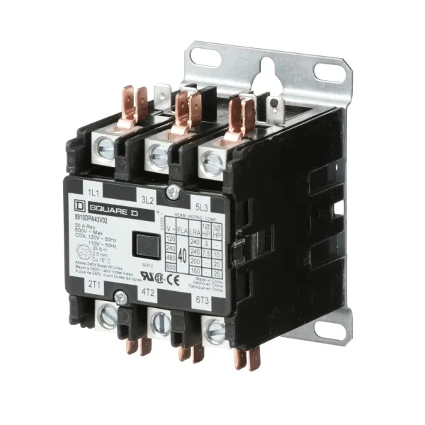 Brand New Square-D 8910DPA43V02 Definite Purpose Contactor 3 Pole NO 40A 25HP /575V 3 Phase 8910DP Series Good Price