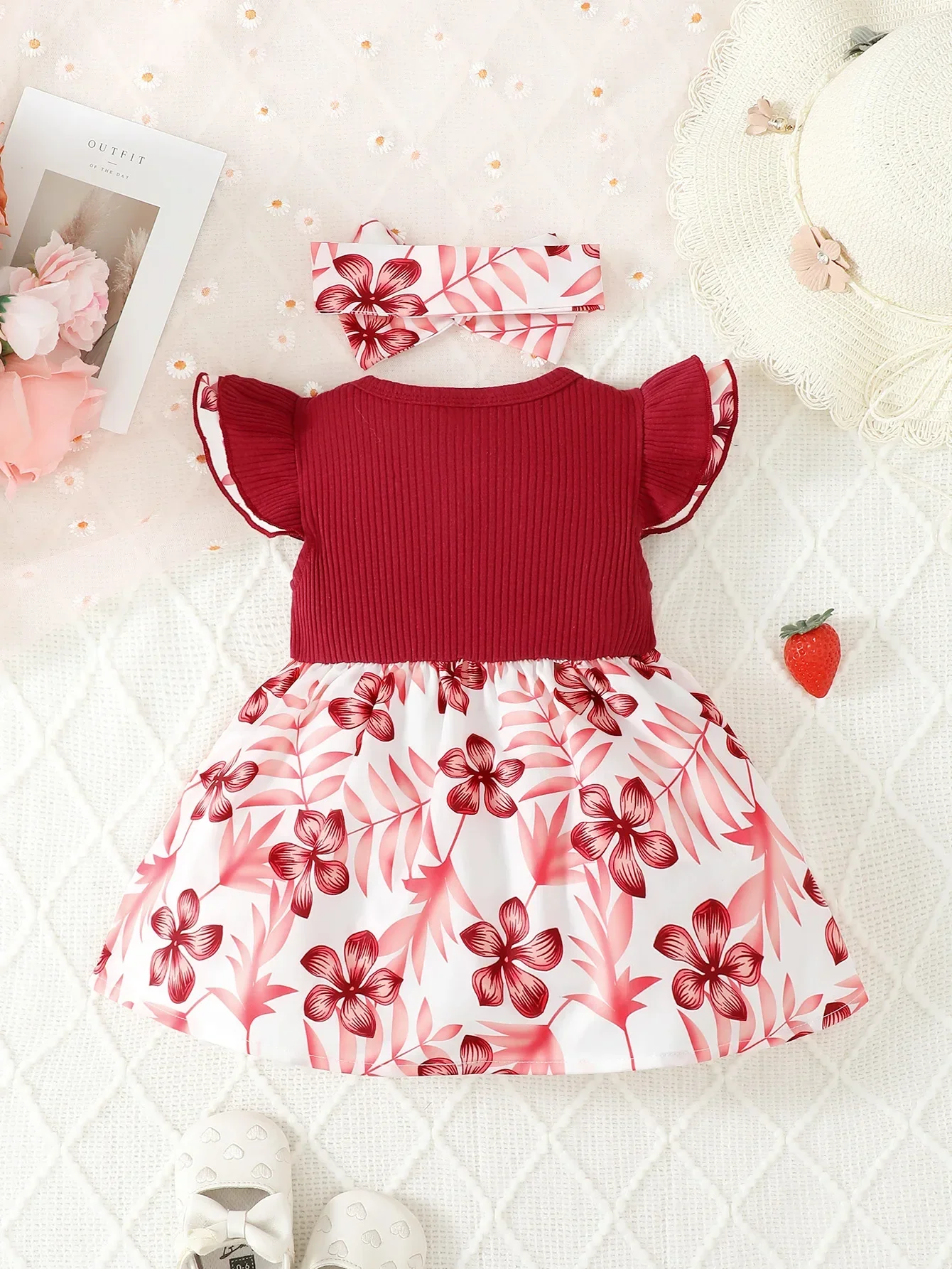 Dress for Kids 3-24 Months Style Fashion Lotus Leaf Sleeve Cute Floral Summer Princess Formal Dresses Ootd for Newborn Baby Girl