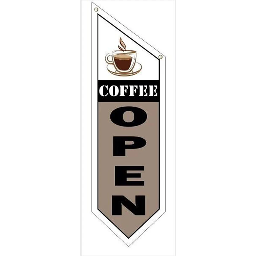 COFFEE OPEN Flag DOUBLE SIDED 30cmx100cm CUSTOM ANY CLUB SHOP DECORATION BANNER