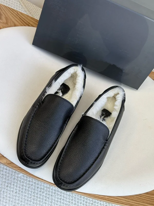 

Withered Top Quality Shoes Nordic Winter Men's Wool Shoes Genuine Leather Business Leisure Mocasin Shoes Men Flat Shoes 38-44