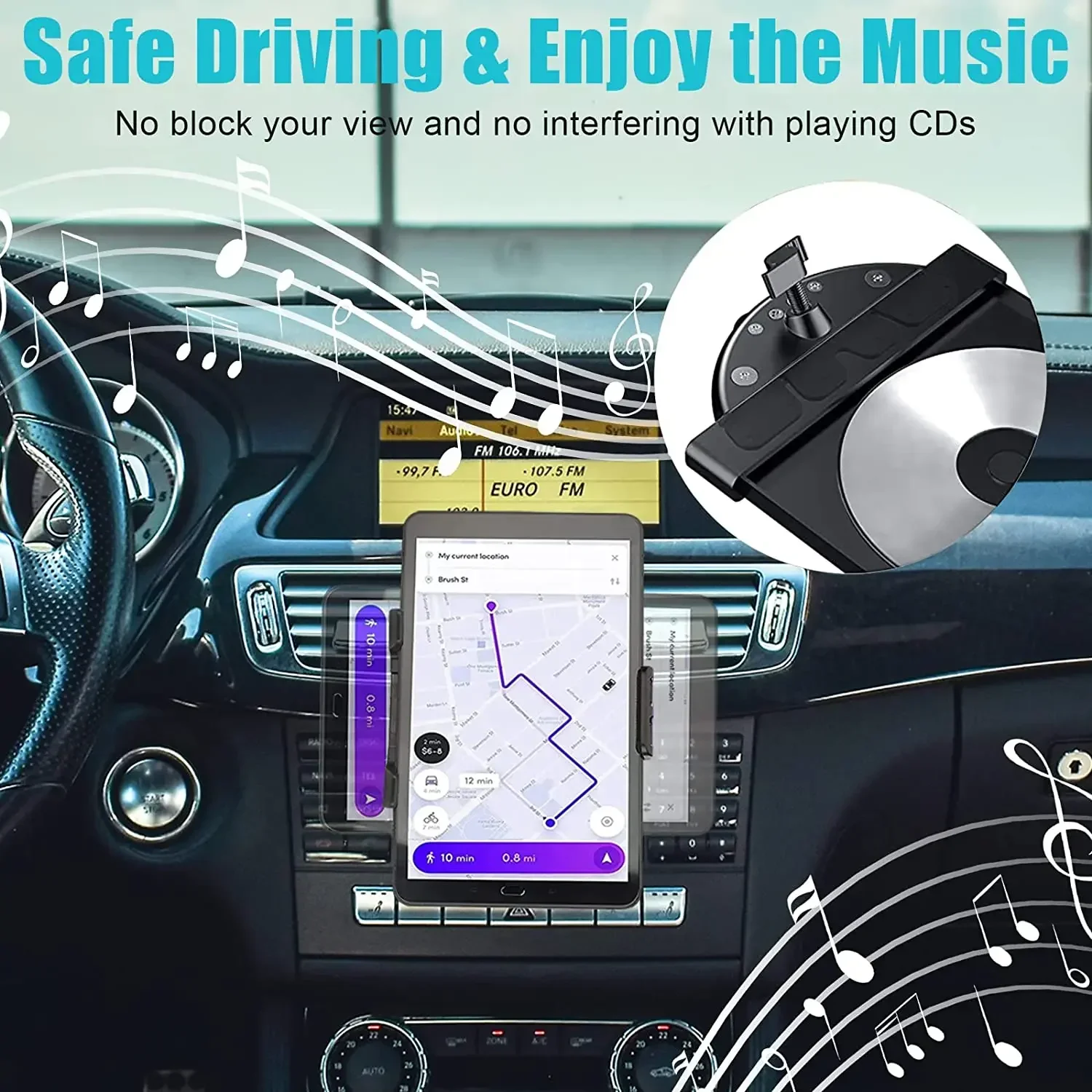 Universal Car Mount CD Slot Car Mount for 4.5-12.9 inch Tablet  CD Player Cell Phone Holder for 3.5-7 inch Smartphone Dash Stand