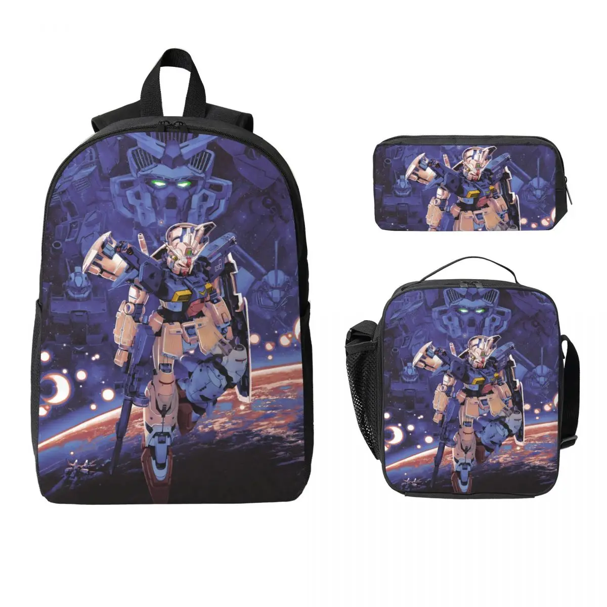3Pcs Mobile Suit Gundams School bags Set for Children Pen Bags Backpack Sets with Lunch Box For School Students Daypack