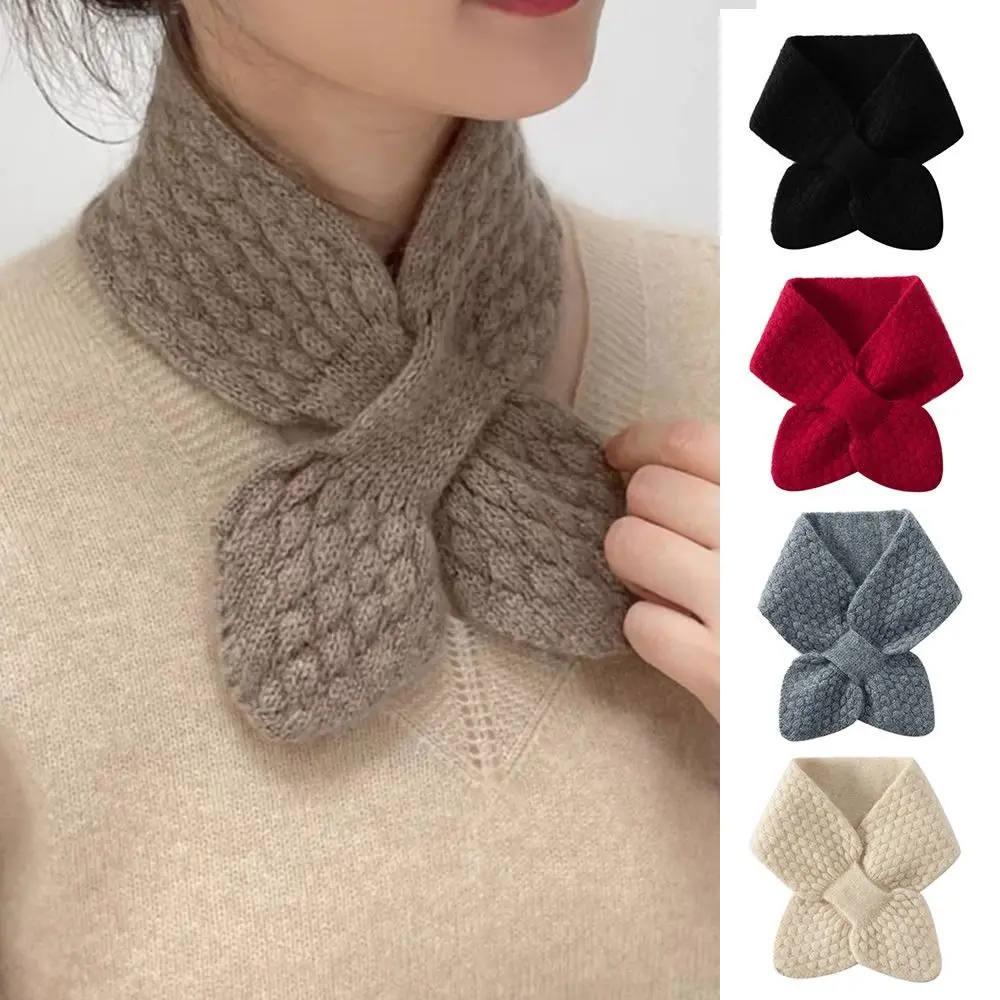 Bib Thermal Neck Warmer Scarf Thickening Snap Fastener Autumn Winter Scarves Windproof Cross Knitted Scarf Winter