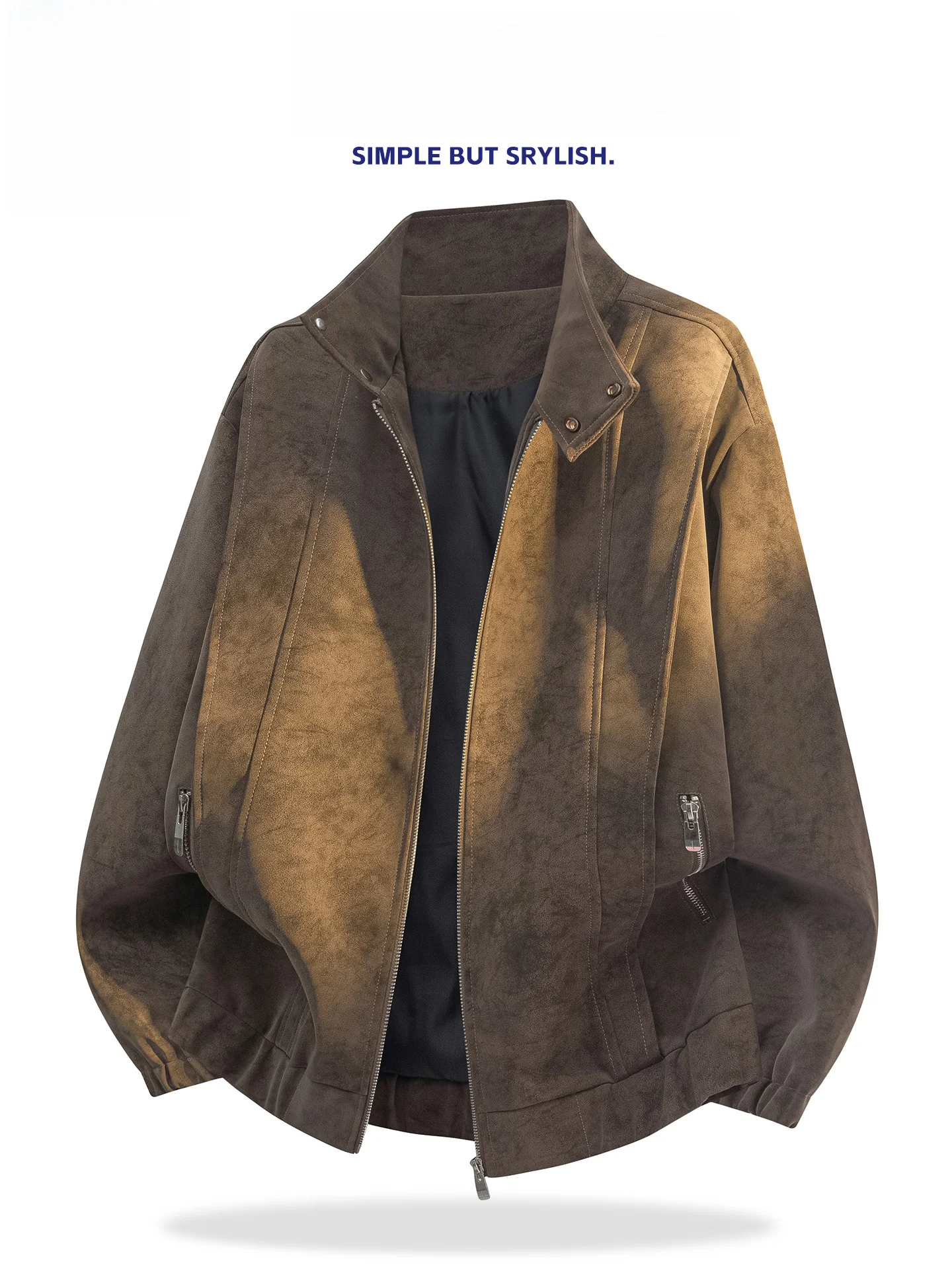 

Jeanswest Men's Suede Jaet Casual Workwear American Retro Sle Autumn New Arrival Outerwear Windproof Long Sve Zipper