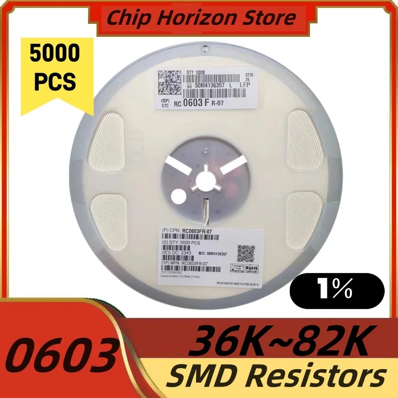 

5000 шт.36K ~ 82K SMD резистор 0603 39K43K47K51K56K62K68 1% Ом чип-резистор 1/10 Вт новый