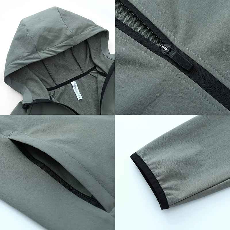 Chaqueta con capucha resistente al viento para hombre: abrigo deportivo con cremallera de color sólido para actividades al aire libre y ropa casual