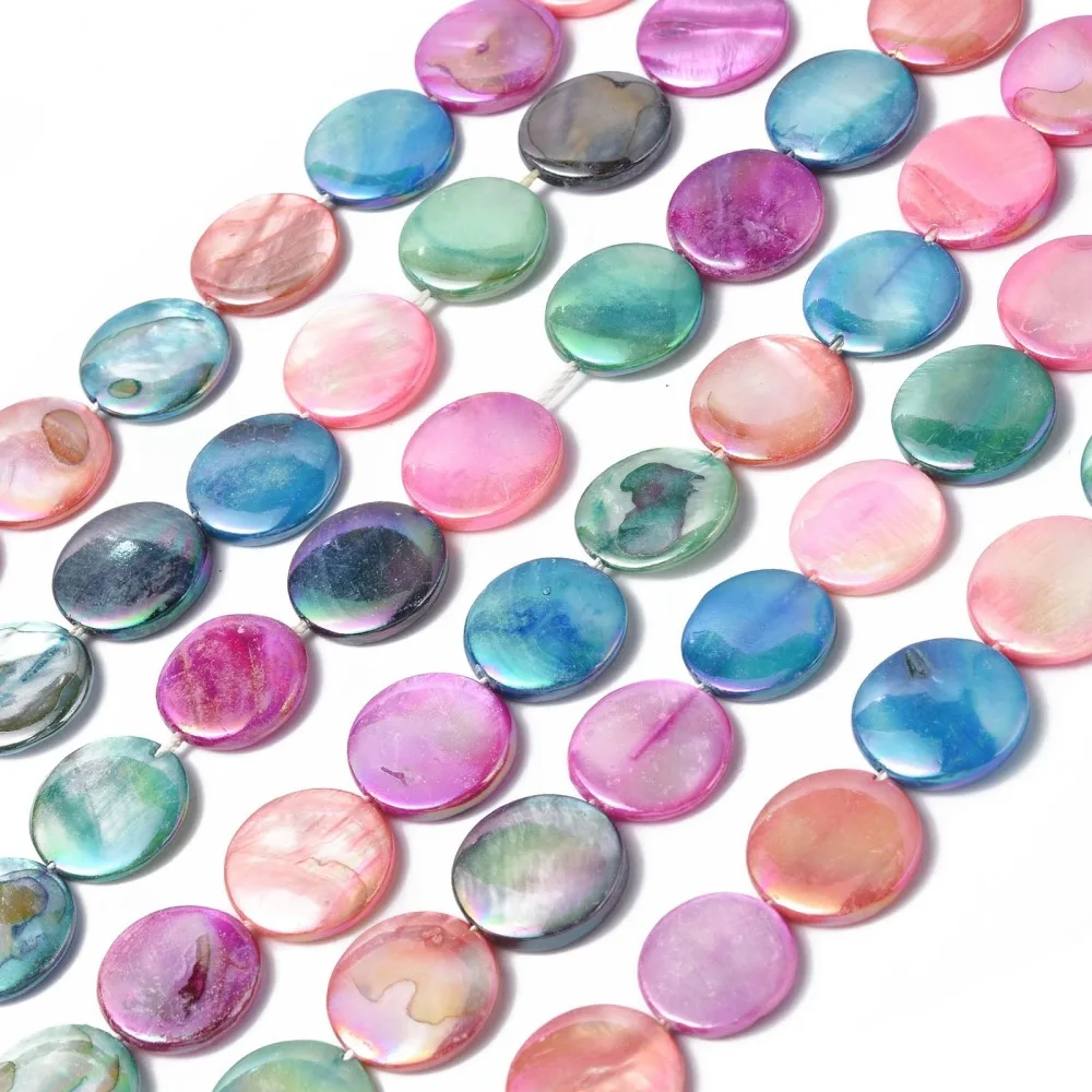 

Natural Freshwater Shell Beads Strands AB Color Plated Flat Round Spacer Bead For DIY Earring Necklace Jewelry Making